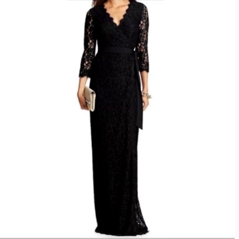 DVF Julianna Maxi Lace Wrap Gown 3/4 Sleeve